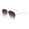 Moderne Halbrand-Pilotensonnenbrille mit Goldrahmen und lila Verlaufsgläsern - Verlauf Grau