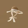Handwoven straw hat in natural beige with elegant white lace trim and bow ribbon - Adjustable / Khaki-Lace Edge Rope Bow