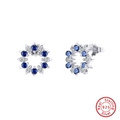 Sparkling S925 sterling silver floral stud earrings with deep blue and white zircon stones - APE124-P-Silver Blue White Hoop