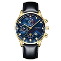 Business men's quartz watch with blue dial, gold case and black leather strap - Blue Dial Gold Pointer Gold Case