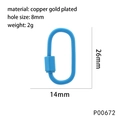 Macro view of blue enamel oval screw clasp connector with copper gold plating details - Sky Blue