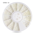 Flatback white and ivory pearl nail art beads in a 12-slot clear storage carousel wheel - White Pearls Mixed Size (sp0001-44)