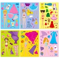 6-pack of pink princess dress-up stickers with DIY cartoon characters and outfits for kids - Pink Princess Style (T01041291)