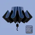 Flat mini sun umbrella in sea algae blue with black UV coating and reverse folding frame - 8 Ribs Manual - Sunshade + Cover / Navy Blue