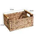 Cesta de almacenamiento tejida grande con asas de madera jacinto de agua 37x26x17cm - Cesta con asa de madera grande 37*26*17cm
