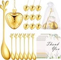 Golden heart-shaped tea infusers and leaf handle spoons set with gift bags and cards - Party Gift Set (4 Items * 50 Sets)