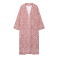 Pink and white geometric embroidered long cardigan kimono coat for women with long sleeves - XS / Pink