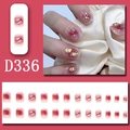 Red-pink gradient press-on nails set with sparkling rhinestones and crystal accents - Pink Red Gradient Rhinestone Style (D336) / Glue Type