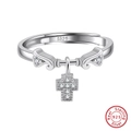 S925 sterling silver open ring with cross pendant and shimmering cubic zirconia - Platinum Color (SR337-P)