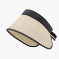Chic beige woven straw sun visor with a navy fabric band and wide brim design - Adjustable / Dark Gray