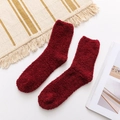 Burgundy coral fleece winter socks for men made of thick and warm plush fabric - One Size / Burgundy