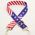 Adjustable crossbody bag strap with American flag pattern and gold metal buckles - Stars and Stripes Silver Hook