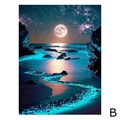 5D Diamantmalerei Set mit Vollbohrer Motiv mondbeschienener Strand und blaue Meeresleuchten - Größe 2 / Sternenhimmel Strand (Stil B)