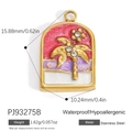 Waterproof 18k gold plated stainless steel palm tree charm with enamel sunset - Coconut Beach Pendant B PJ93275B