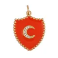 Golden shield pendant with orange enamel and crescent moon zircon inlay design - Orange Red-Shield Crescent Moon