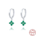 Macro shot of S925 sterling silver four-leaf clover earrings with green cubic zirconia crystals - 925 Silver / Silver-Green Zircon