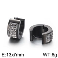 Polished black stainless steel hoop earrings with sparkling rhinestones in a 13x7mm size - Black-Gray Stone (KE108272-TGD)
