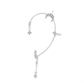 Silberne Ohrklemme mit glitzerndem Mond und Stern-Strasssteinen und feiner Kette - Stil F Silber Linke Seite (M-449)
