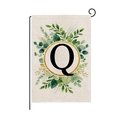 Polyester garden flag with faux linen texture featuring letter Q and floral wreath design - Letter Q