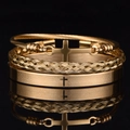 Three-piece gold stainless steel bracelet set with cross charm and Spanish prayer engraving - Gold Set B