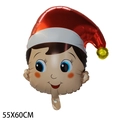 Ballon décoratif en aluminium garçon de Noël 55x60cm avec bonnet de Père Noël et visage animé - Tête de garçon soldat de Noël