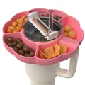 Pink petal-shaped silicone snack bowl for 40oz tumblers with divided compartments - 40oz / Pink