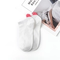 White cotton low cut boat socks with pink accent trim and 3D heart heel detail - White Pink