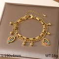 Double-layer gold heart bracelet with mother portrait charm and beads, 190x4mm size - Blue Pink Portrait Enamel Heart Style (KB203678-Z)