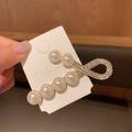 Elegant gold alloy hair clip with white faux pearls and rhinestones on card - Pearl Crystal Cross