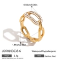 Golden chain style stainless steel ring with white rhinestones and waterproof finish - US 6 / Gold