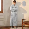 Thick silver grey plush bathrobe for men with white contrast piping and belted waist - Silver Grey (Men)