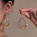 Elegant gold drop earrings with amber crystals and teardrop tassel detail - 4# Gold Color With Silver Earring Post