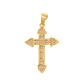 Macro detail of gold cross pendant with micro-paved cubic zirconia stones on white background - D150A