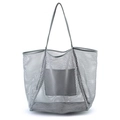 Grey mesh beach tote bag with reinforced trim for storage and swimming gear - 39*17*36cm / Gray