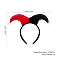 Harley Quinn style clown headband with red and black plush design and white pom poms - Red and Black Jester Style With Pom Poms