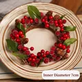 Mini Christmas wreath candle ring with red berries, pine cones and 7cm inner diameter - Dublin Wreath-Style C (ID 7cm)