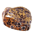 Macro detail of the paisley print knot headband in vibrant orange and yellow stretch fabric - Yellow Orange Print Twisted (36)