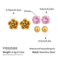 Detailed set of golden rose, pink zircon, and smooth sphere stud earrings with dimensions - Rose Pink Zirconia Ball Style(YYE025383) / 3 Pairs Set