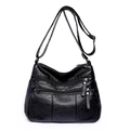 Soft black PU leather crossbody bag featuring a multi-layer zipper design and adjustable strap - Black