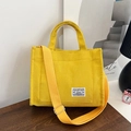 Chic yellow corduroy small square bag with adjustable shoulder strap and top handles - Yellow