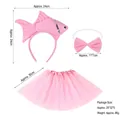 Pink cartoon fish costume set with sequined headband, bowtie and layered tulle tutu skirt - 3D Pink Goldfish Headband + Bowtie + Pink Star Tutu Skirt Set