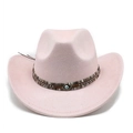 Detail view of pink suede cowboy hat featuring a bohemian evil eye charm accessory - M (56-59cm) / Pink Suede