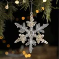 Sparkling transparent acrylic snowflake ornament with gold sequins and silver string - Snowflake Type G