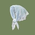 Fascia per capelli azzurra testurizzata con bordo in pizzo bianco e mini pompon - Foulard in pizzo blu