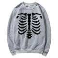 Medium gray fleece hoodie with black skeleton rib cage graphic print on front - S / Tops / Grey (Black Skeleton Print)