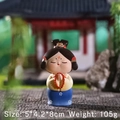 Tang Dynasty girl figurine in blue and yellow dress, praying pose, 8cm height resin ornament - Small Suoyuan (D1213-3)