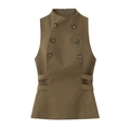 Ärmelloses Khaki-Damenoberteil mit Doppelreiher-Knöpfen und modischen seitlichen Ausschnitten - XS / Olivgrün