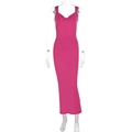 Abito lungo bodycon sexy schiena scoperta con fiocco in vivace rosso rosa - S / Rosa Rosso