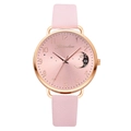 Pink moon phase quartz watch with rose gold case and textured leather strap for women - Watch Only / Pink