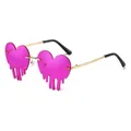 Frameless tear-shaped heart sunglasses with pink drip lenses and gold metal frames - Dark Purple